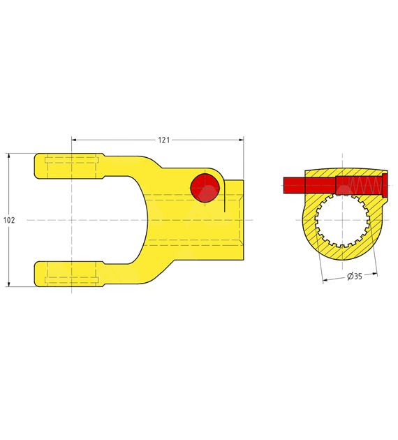Yoke, AW36, push pin 1 3/8-21