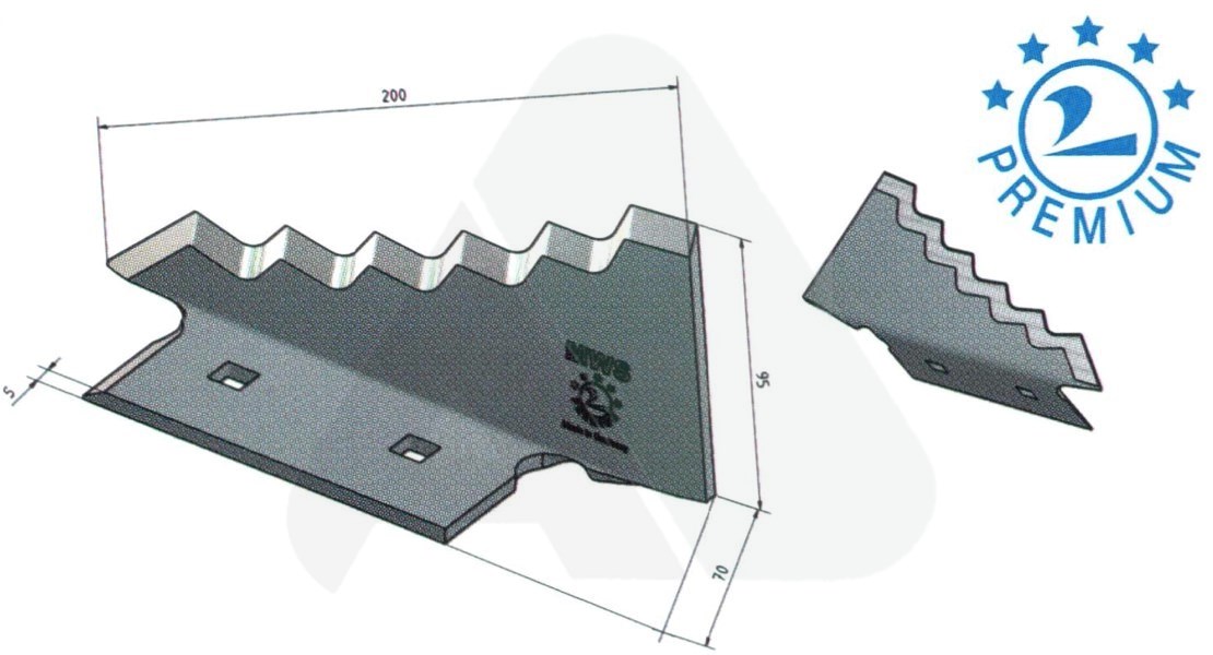 Feeder knife 210 x 95/59 x 5, LH PREMIUM