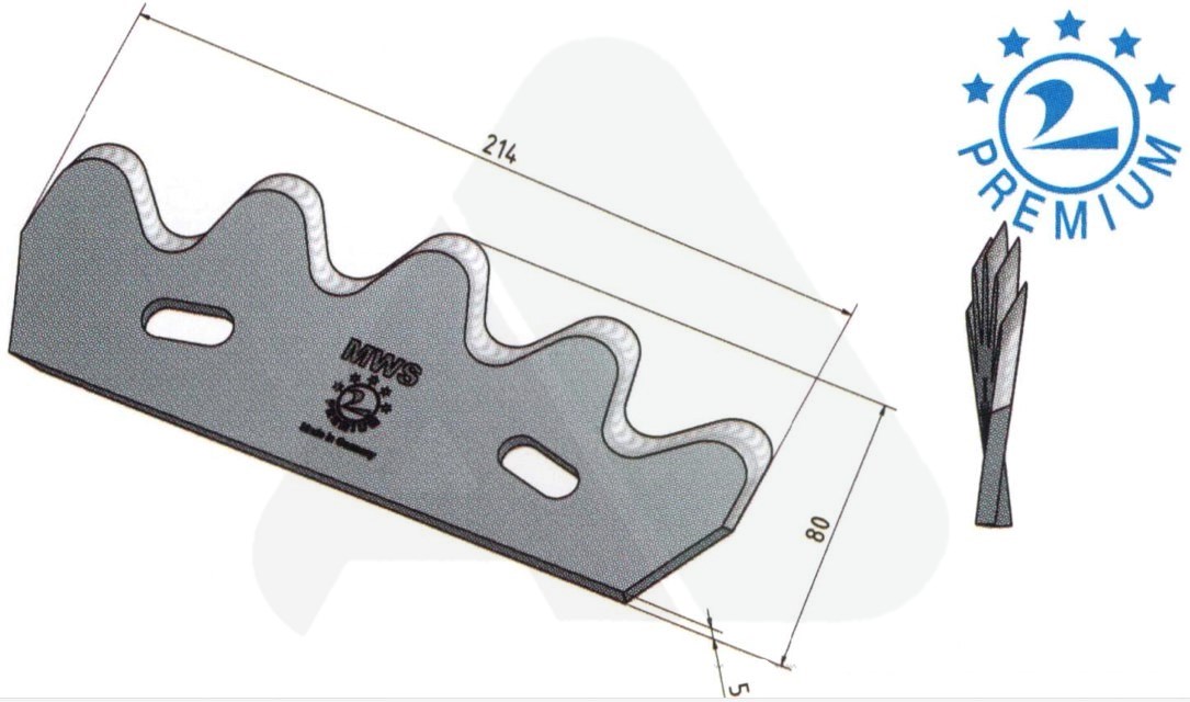 Feeder knife 215 x 80 x 5, RH PREMIUM