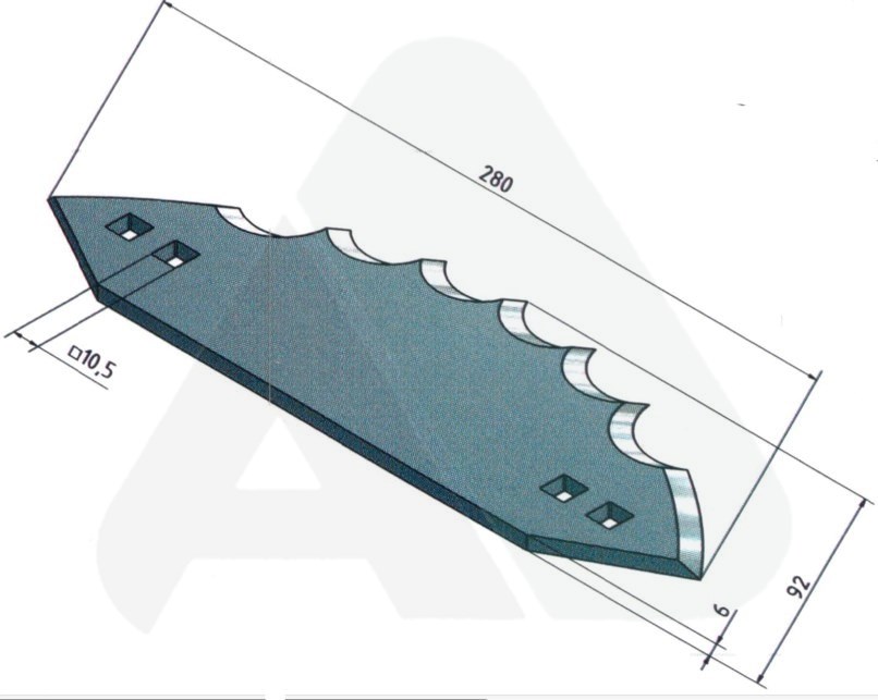 Feeder knife 280 x 92 x 6, half-round, serrated