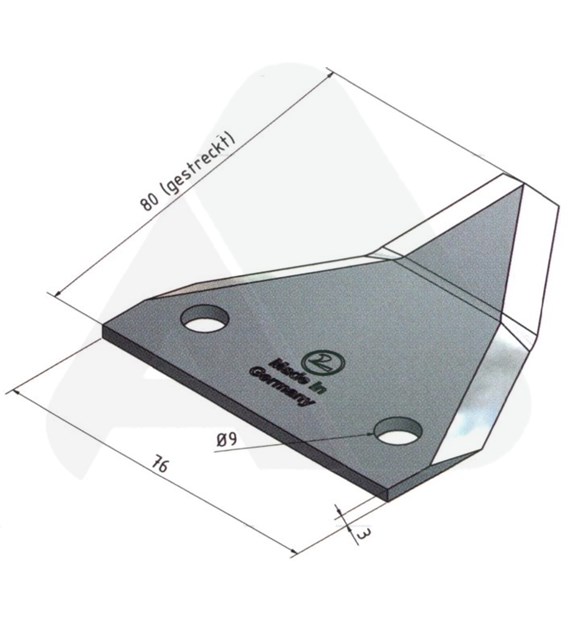 Nóż fraza paszowozu 80 x 76 x 3, gładki, wygięty