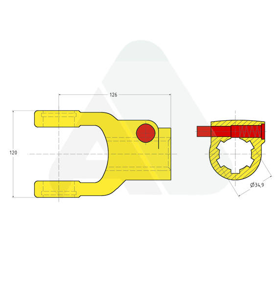 Yoke, Gr.S9/108, push pin 1 3/8-6 BONDIOLI