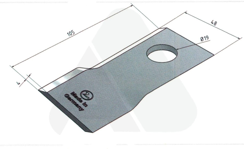 Nożyk do kosiarki rotacyjnej 105x48x4 skośny lewy