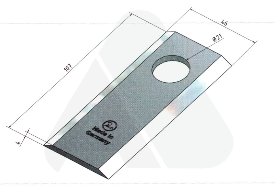 Nożyk do kosiarki rotacyjnej 107x47x4 prosty fi21