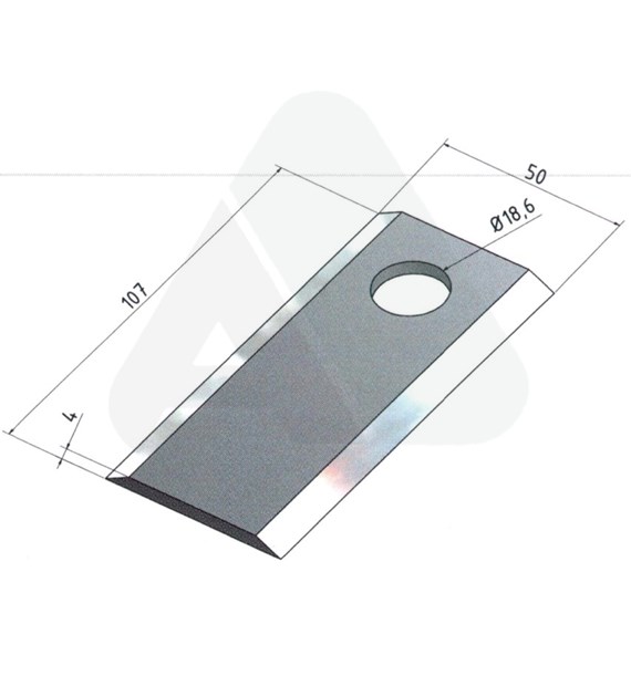 Nożyk do kosiarki rotacyjnej 107x50x4 prosty O18,5