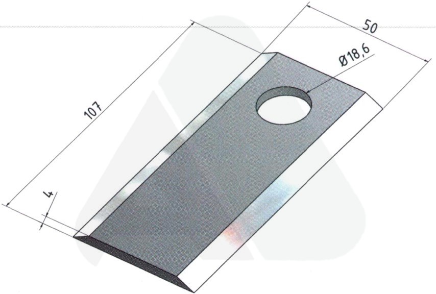 Nożyk do kosiarki rotacyjnej 107x50x4 prosty O18,5