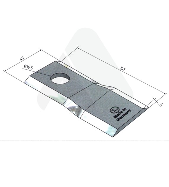Nożyk do kosiarki rotacyjnej 107x45x4 prawy O 16,5