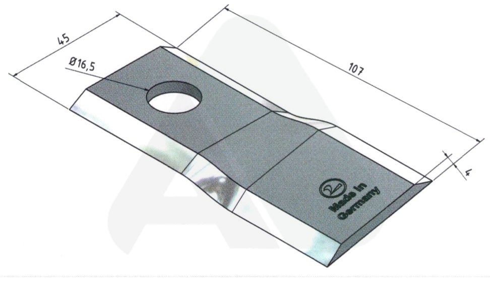 Nożyk do kosiarki rotacyjnej 107x45x4 prawy O 16,5