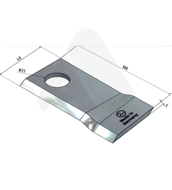 Nożyk do kosiarki rotacyjnej 108x48x4 skośny prawy