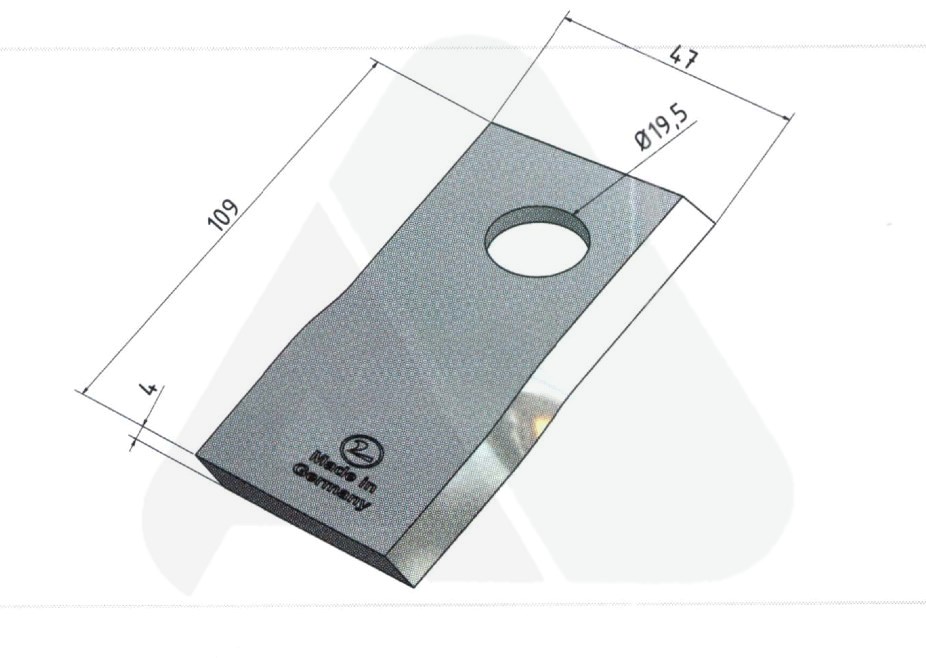 Nożyk do kosiarki rotacyjnej 109x48x4 lewy O 19,5