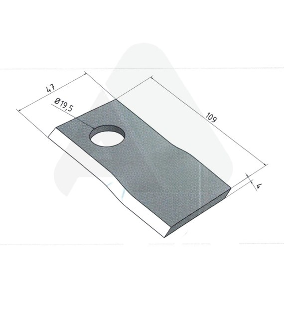 Nożyk do kosiarki rotacyjnej 109x48x4 prawy O 19,5