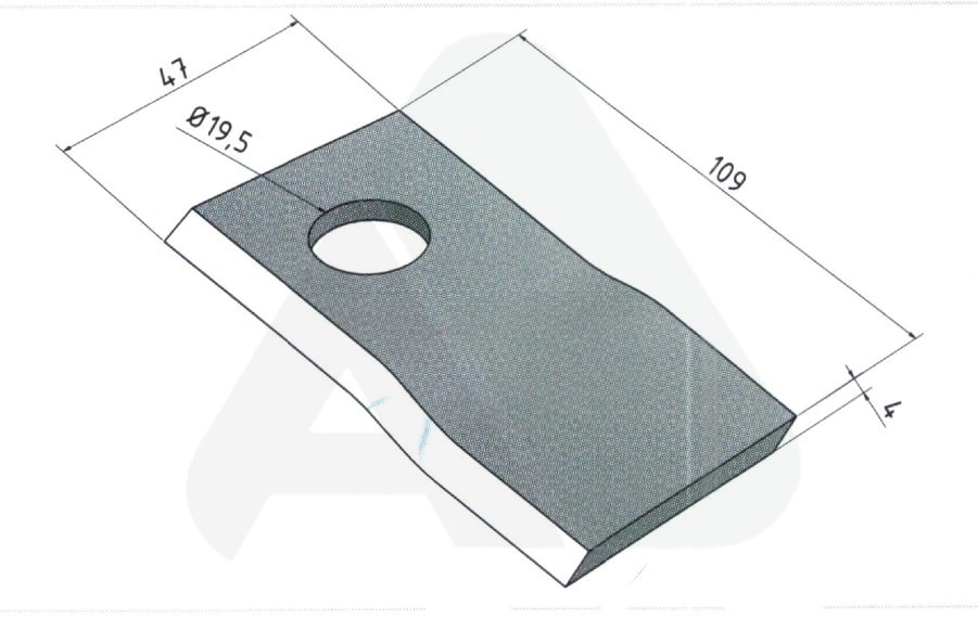Nożyk do kosiarki rotacyjnej 109x48x4 prawy O 19,5