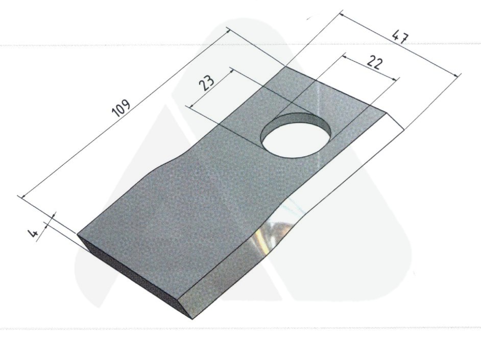 Nożyk do kosiarki rotacyjnej 109x47x4 lewy 23x22