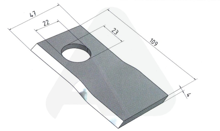 Nożyk do kosiarki rotacyjnej 109x47x4 prawy 23x22