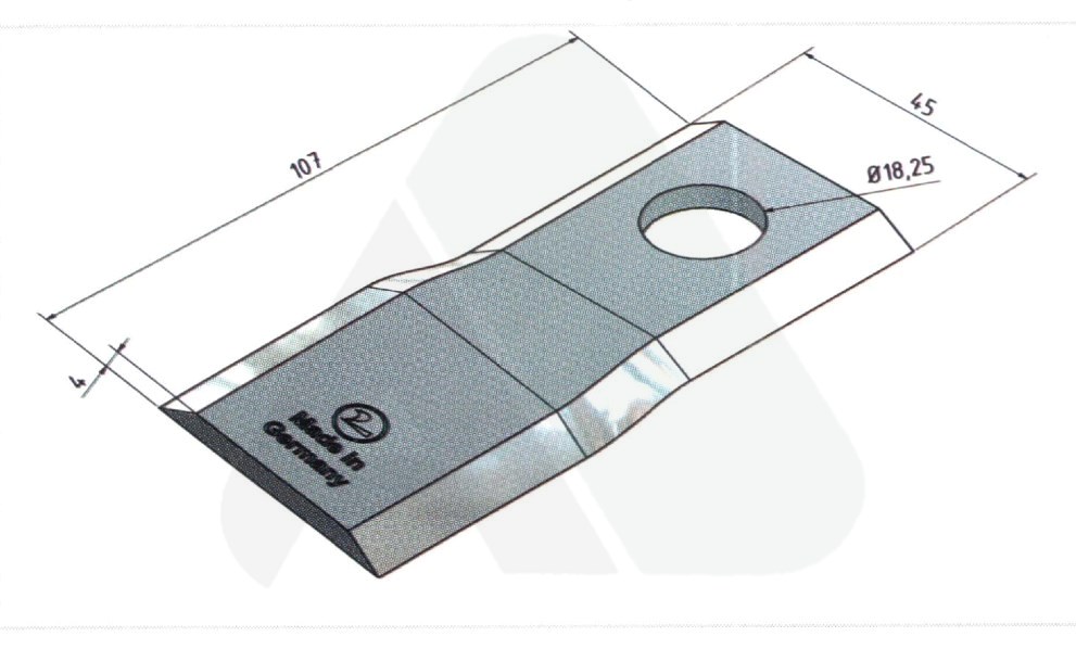 Nożyk do kosiarki rotacyjnej 107x45x4 skośny lewy