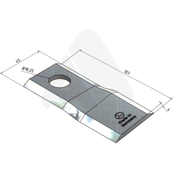 Nożyk do kosiarki rotacyjnej 107x45x4 skośny prawy