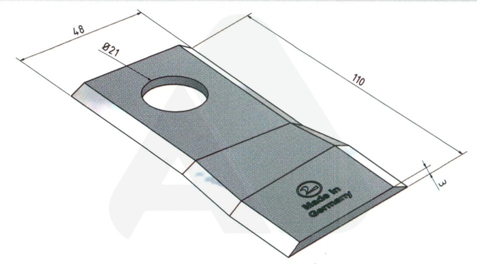 Nożyk do kosiarki rotacyjnej 110x48x3 skośny prawy