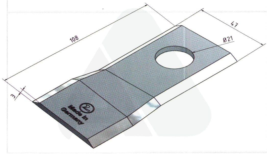 Nożyk do kosiarki rotacyjnej 108x47x3 skośny lewy