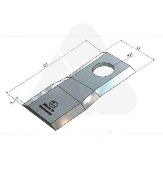 Nożyk do kosiarki rotacyjnej 106x45x4 lewy O 21