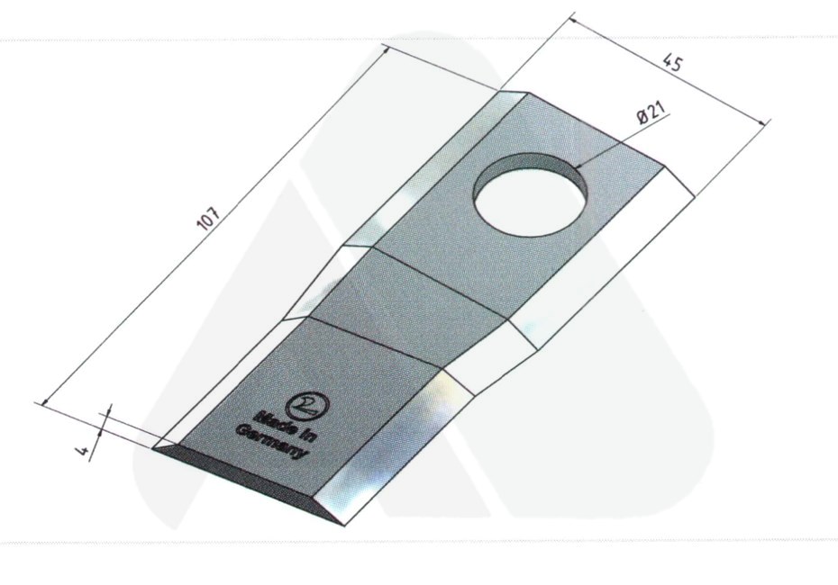 Nożyk do kosiarki rotacyjnej 106x45x4 prawy O 21
