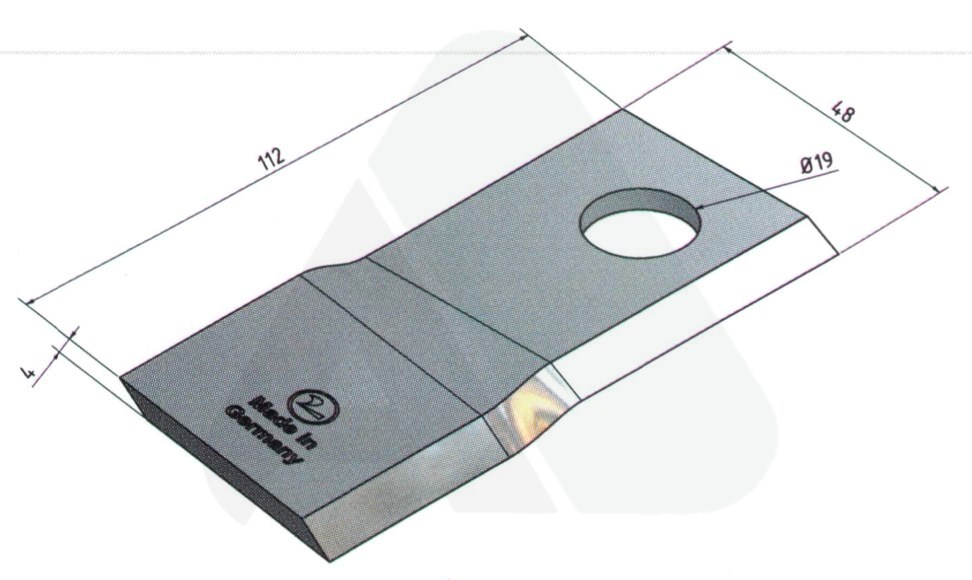 Nożyk do kosiarki rotacyjnej 112x48x4 skośny lewy