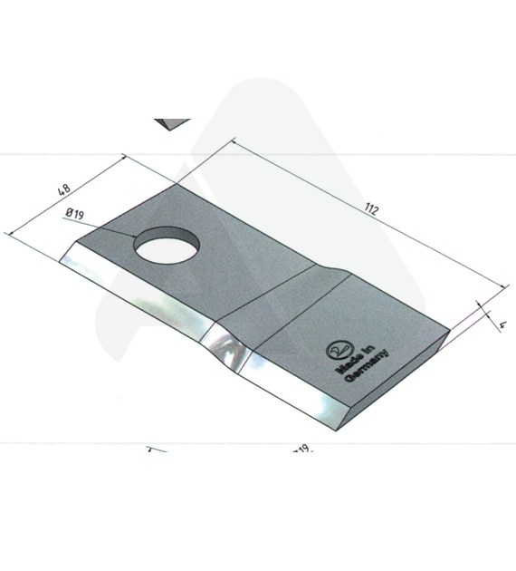 Nożyk do kosiarki rotacyjnej 112x48x4 skośny prawy