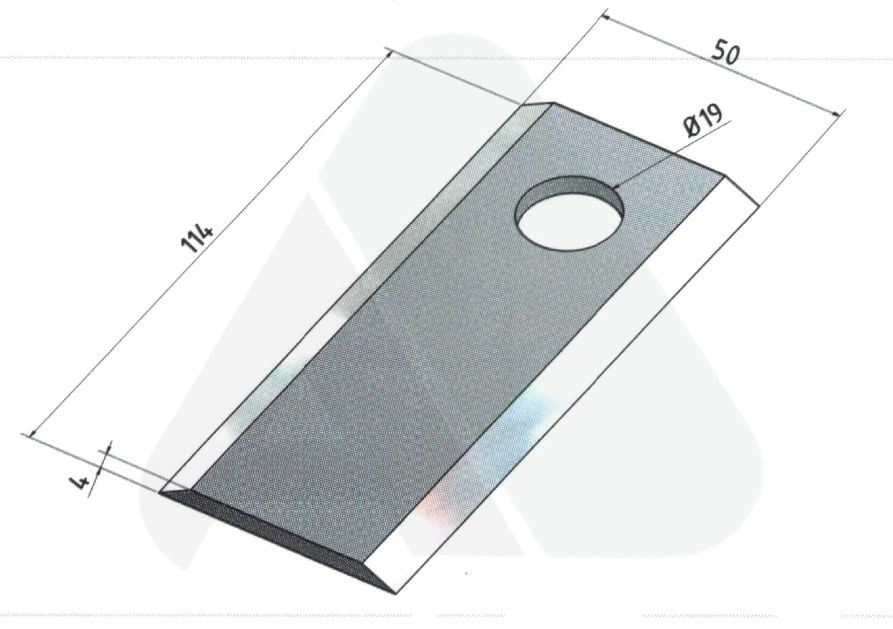 Nożyk do kosiarki rotacyjnej 114x50x4 prosty fi19
