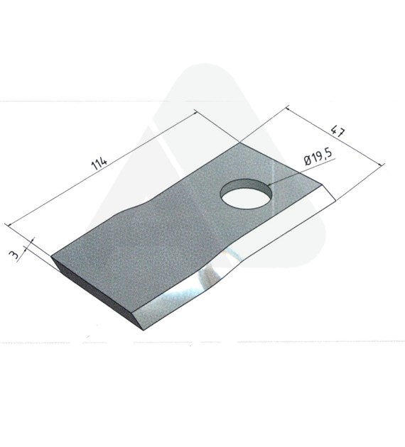 Nożyk do kosiarki rotacyjnej 114x47x3 lewy O 19,5
