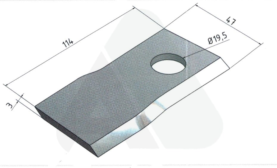 Nożyk do kosiarki rotacyjnej 114x47x3 lewy O 19,5