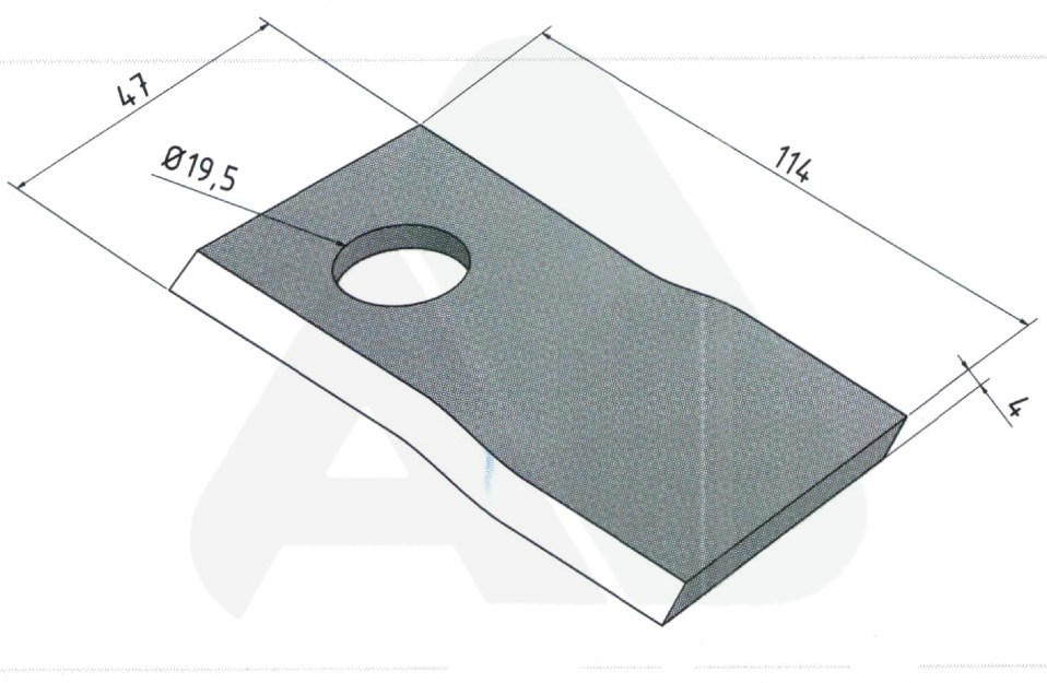 Nożyk do kosiarki rotacyjnej 114x47x3 prawy O 19,5