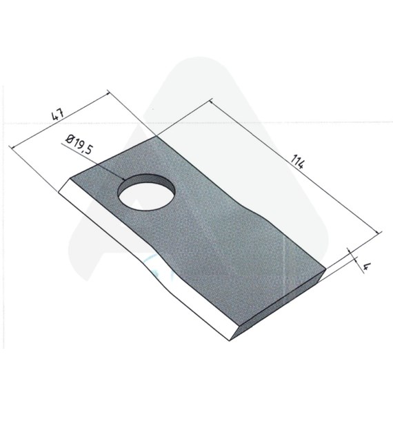 Nożyk do kosiarki rotacyjnej 114x47x4 skośny prawy