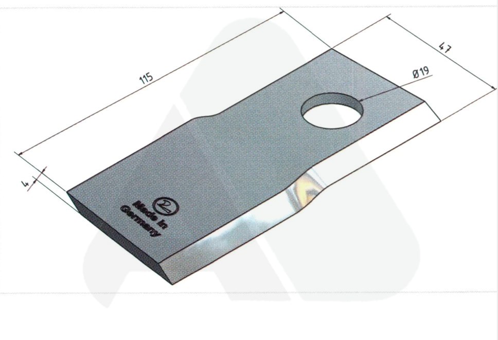 Nożyk do kosiarki rotacyjnej 115x47x4 skośny lewy