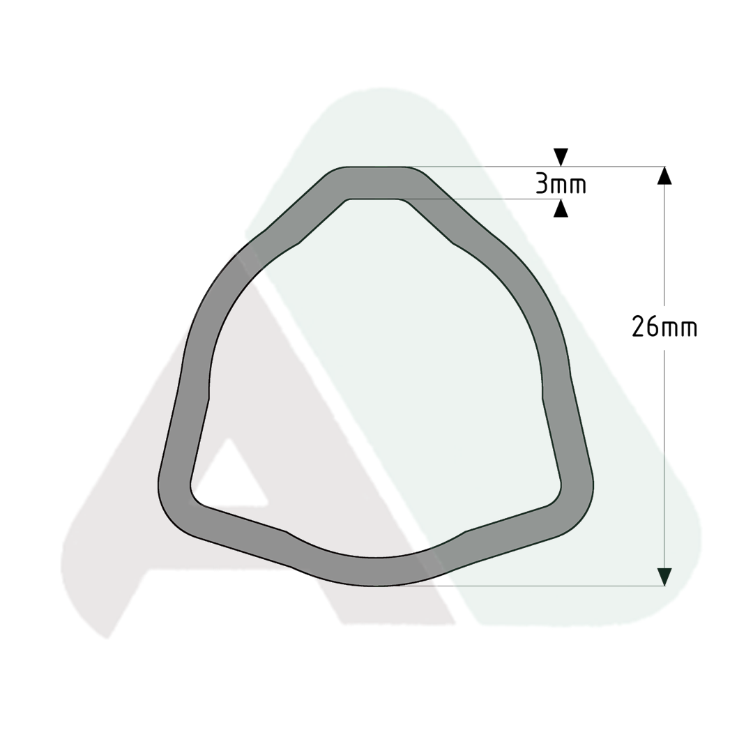 Rura, trójkąt D26 T=3, 1 m, AB1 wewn., L=3000 mm