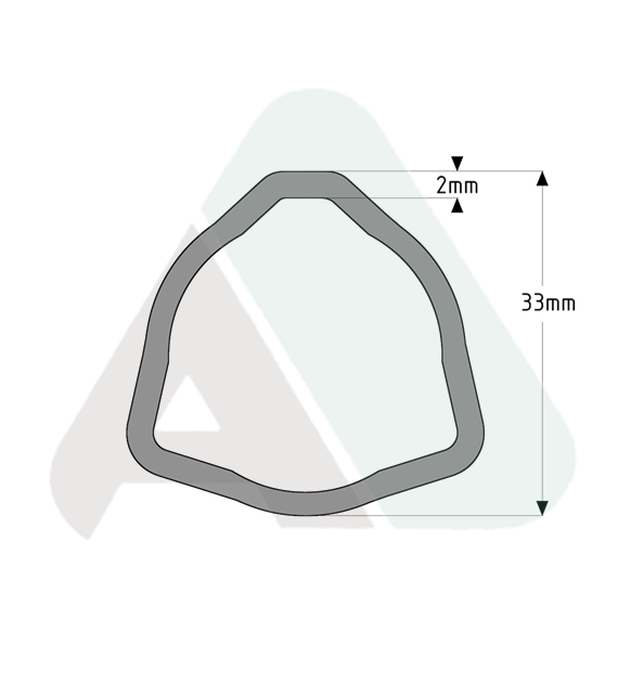 Rura, trójkąt D33 T=2, 1 m, AB1 zewn., L=3000 mm