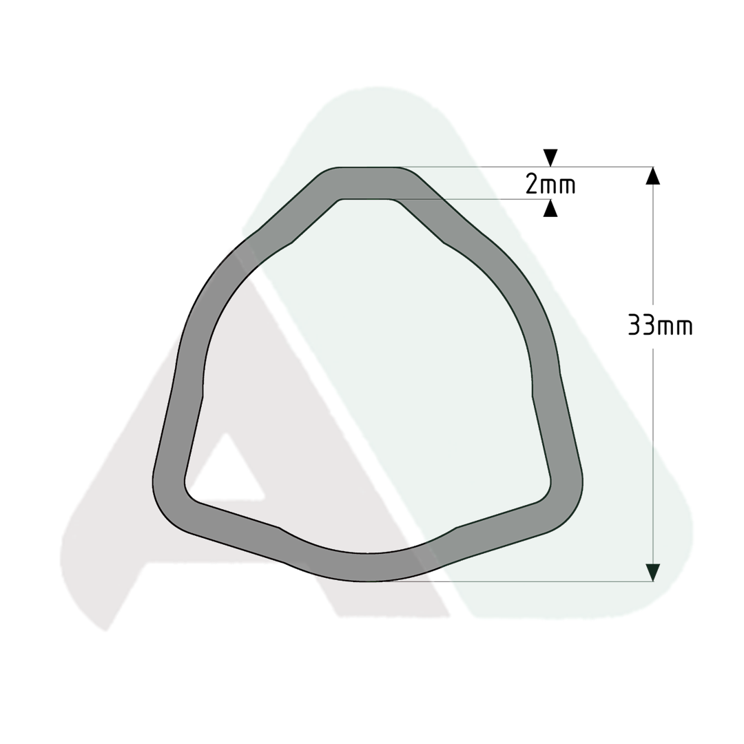 Rura, trójkąt D33 T=2, 1 m, AB1 zewn., L=3000 mm