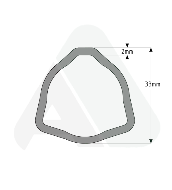 Tube, triangle D33 T=2,AB1 outer, L=1000 mm