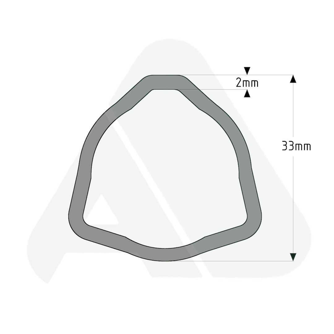Rura, trójkąt D33 T=2,AB1 zewnętrzna, L=1000mm