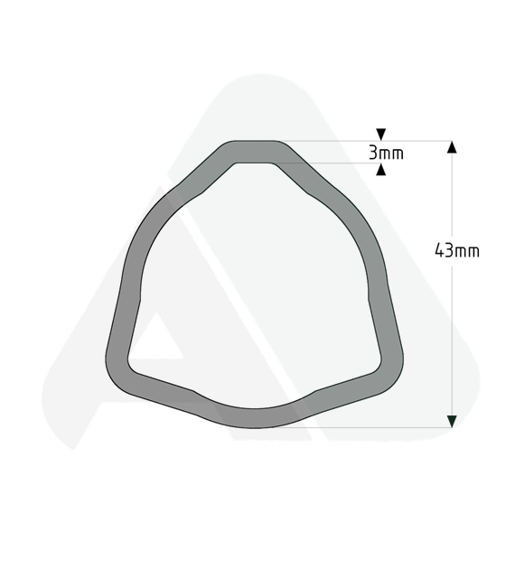 Tube, triangle D43 T=3, AB3 or AB4, L=2000 mm