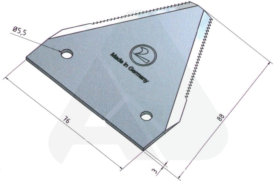 Feeder knife 88 x 76 x 3, serrated, flat